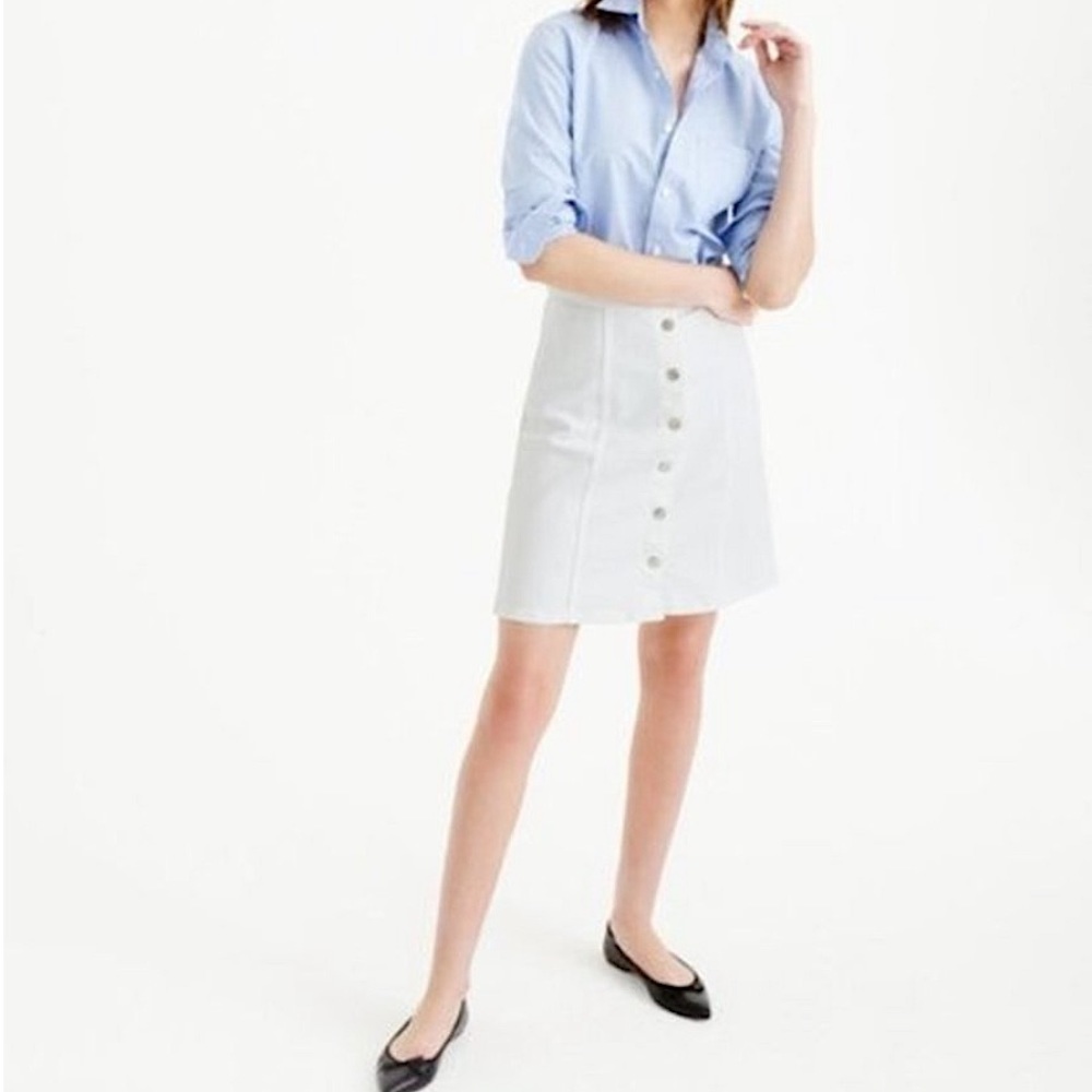 J. Crew White Button-Front Stretch Denim Skirt